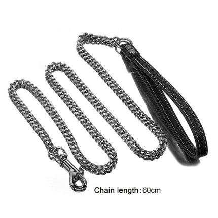 LGCASL Traction Leash Leather Strong Metal Stainless Pet Chain for Dog Black.