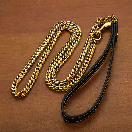 LGCASL Traction Leash Leather Strong Metal Stainless Pet Chain for Dog Black.