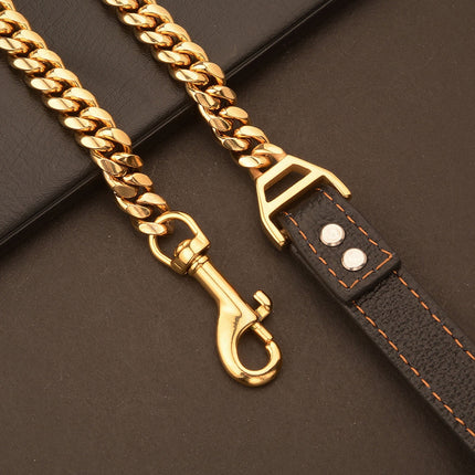 LGCASL Traction Leash Leather Strong Metal Stainless Pet Chain for Dog Black.
