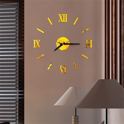 Clearance! JWDX Alarm Clock Clearance 3D Diy Roman Numbers Acrylic Mirror Wall Sticker Clock Home Decor Mural Decals Gold Red,black,Gold,Silver.