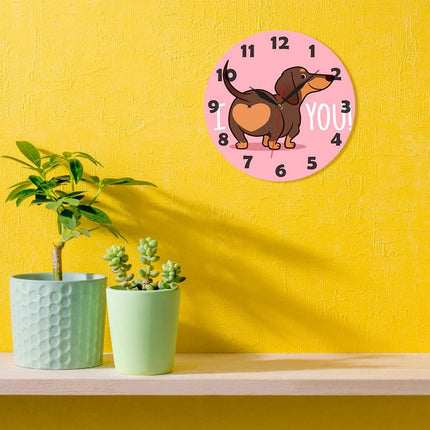 JWDX Wall Clock, Cartoon Wall Clock, Clearance Sausage Dog Wall Clock I Love You Express Clock Home Living Room Decorative Wall Clock Bedroom Wall Clock Pink.