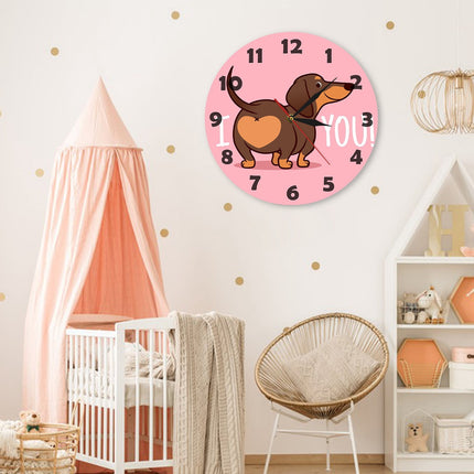 JWDX Wall Clock, Cartoon Wall Clock, Clearance Sausage Dog Wall Clock I Love You Express Clock Home Living Room Decorative Wall Clock Bedroom Wall Clock Pink.