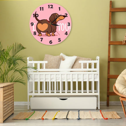 JWDX Wall Clock, Cartoon Wall Clock, Clearance Sausage Dog Wall Clock I Love You Express Clock Home Living Room Decorative Wall Clock Bedroom Wall Clock Pink.