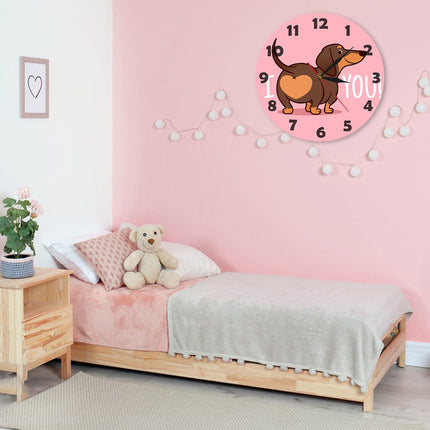 JWDX Wall Clock, Cartoon Wall Clock, Clearance Sausage Dog Wall Clock I Love You Express Clock Home Living Room Decorative Wall Clock Bedroom Wall Clock Pink.