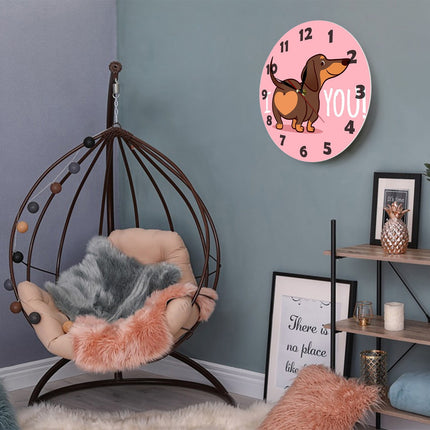 JWDX Wall Clock, Cartoon Wall Clock, Clearance Sausage Dog Wall Clock I Love You Express Clock Home Living Room Decorative Wall Clock Bedroom Wall Clock Pink.
