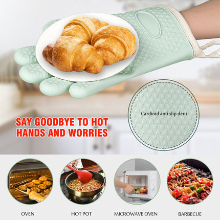 JWDX Silicone Smoker Oven Gloves -Extreme Heat Resistant Bbq Gloves -Handle Hot Food Right on Your Grill Fryer Pit|Waterproof Oven Mitts Z3-Mint Green.