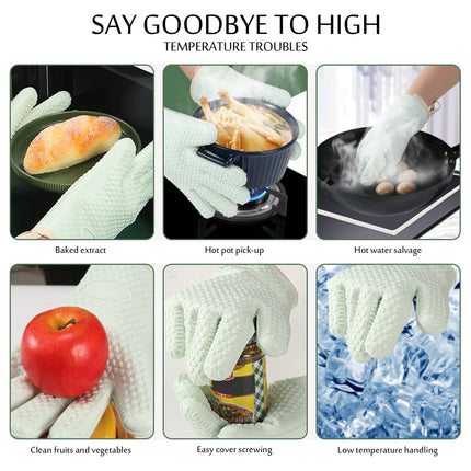 JWDX Silicone Smoker Oven Gloves -Extreme Heat Resistant Bbq Gloves -Handle Hot Food Right on Your Grill Fryer Pit|Waterproof Oven Mitts Z3-Mint Green.