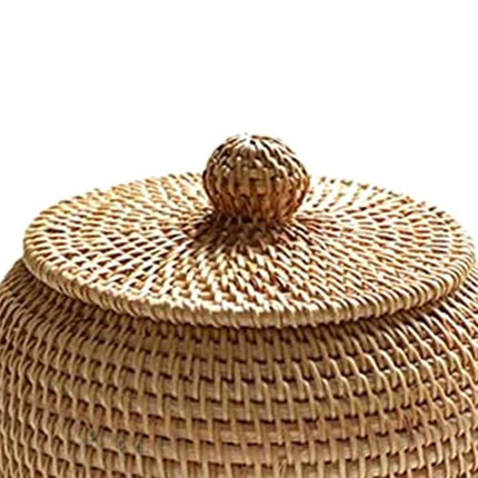 Round Rattan Box with Lid, Hand Woven Storage Box, Multifunctional Desktop Tray Storage Basket Decoration for Home.