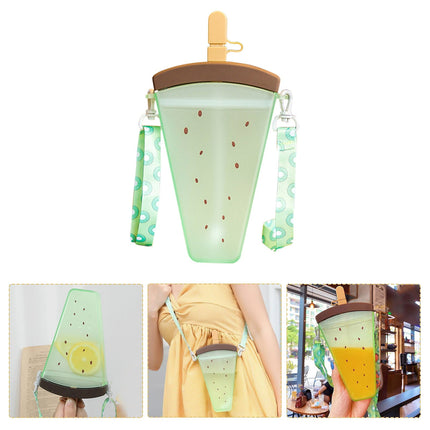 JWDX Glass and Bottle Clearance! Cute Watermelon Straw Water Bottle Ice Cream Popsicle Cup with Shoulder Strap, Kitchen Cups Promotion Include 1Pc Ice Cream Cup Green.