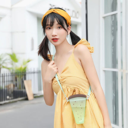 JWDX Glass and Bottle Clearance! Cute Watermelon Straw Water Bottle Ice Cream Popsicle Cup with Shoulder Strap, Kitchen Cups Promotion Include 1Pc Ice Cream Cup Green.
