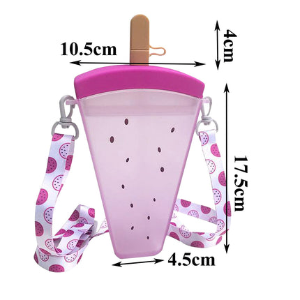 JWDX Glass and Bottle Clearance! Cute Watermelon Straw Water Bottle Ice Cream Popsicle Cup with Shoulder Strap, Kitchen Cups Promotion Include 1Pc Ice Cream Cup Purple.