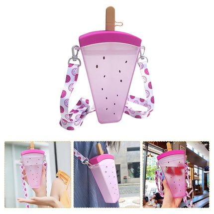 JWDX Glass and Bottle Clearance! Cute Watermelon Straw Water Bottle Ice Cream Popsicle Cup with Shoulder Strap, Kitchen Cups Promotion Include 1Pc Ice Cream Cup Purple.