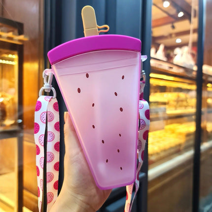 JWDX Glass and Bottle Clearance! Cute Watermelon Straw Water Bottle Ice Cream Popsicle Cup with Shoulder Strap, Kitchen Cups Promotion Include 1Pc Ice Cream Cup Purple.