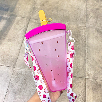 JWDX Glass and Bottle Clearance! Cute Watermelon Straw Water Bottle Ice Cream Popsicle Cup with Shoulder Strap, Kitchen Cups Promotion Include 1Pc Ice Cream Cup Purple.