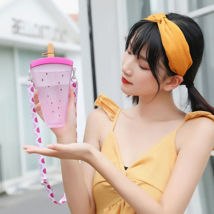 JWDX Glass and Bottle Clearance! Cute Watermelon Straw Water Bottle Ice Cream Popsicle Cup with Shoulder Strap, Kitchen Cups Promotion Include 1Pc Ice Cream Cup Purple.