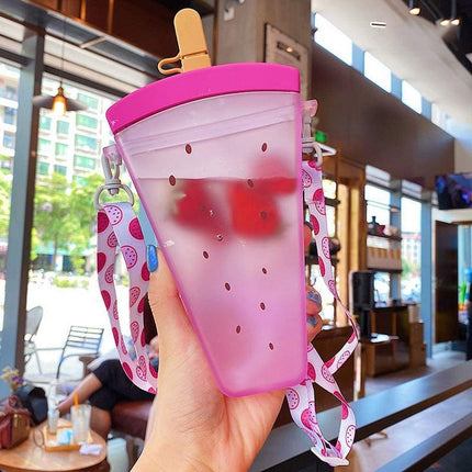 JWDX Glass and Bottle Clearance! Cute Watermelon Straw Water Bottle Ice Cream Popsicle Cup with Shoulder Strap, Kitchen Cups Promotion Include 1Pc Ice Cream Cup Purple.