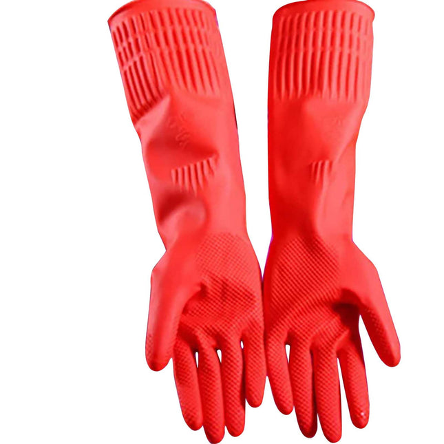 JWDX Oven Mitts Clearance! 2 Pairs Reusable Household Gloves Rubber Dishwashing Gloves Extra Thick Long Sleeves Kitchen Cleaning Working Painting Gardening Pet Care, Include Two Pairs of Gloves Red.