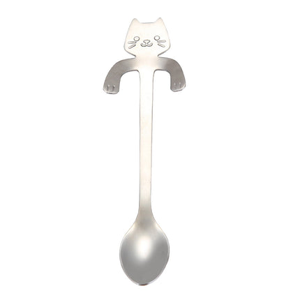 JWDX Tableware Clearance! Cat Spoon Short Handle Spoons Flatware Coffee Drinking Tools Kitchen Gadge, Stainless Steel Bowl Promotion Include 1X Spoon A.