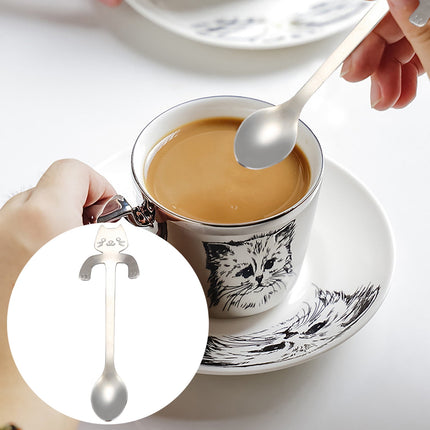 JWDX Tableware Clearance! Cat Spoon Short Handle Spoons Flatware Coffee Drinking Tools Kitchen Gadge, Stainless Steel Bowl Promotion Include 1X Spoon A.