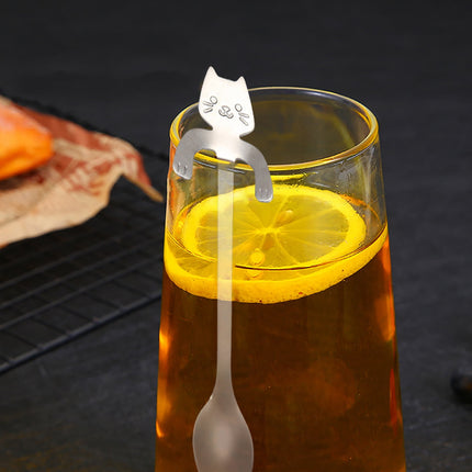 JWDX Tableware Clearance! Cat Spoon Short Handle Spoons Flatware Coffee Drinking Tools Kitchen Gadge, Stainless Steel Bowl Promotion Include 1X Spoon A.