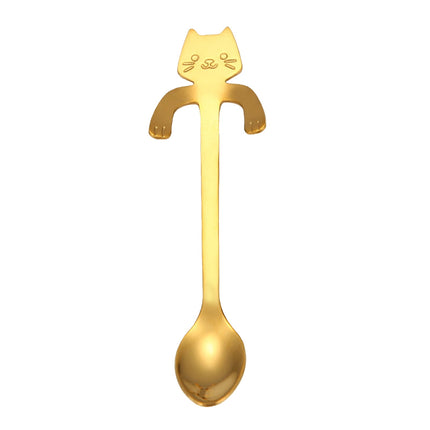 JWDX Tableware Clearance! Cat Spoon Short Handle Spoons Flatware Coffee Drinking Tools Kitchen Gadge, Stainless Steel Bowl Promotion Include 1X Spoon B.