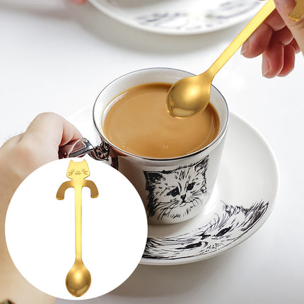 JWDX Tableware Clearance! Cat Spoon Short Handle Spoons Flatware Coffee Drinking Tools Kitchen Gadge, Stainless Steel Bowl Promotion Include 1X Spoon B.