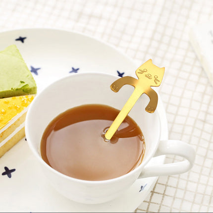 JWDX Tableware Clearance! Cat Spoon Short Handle Spoons Flatware Coffee Drinking Tools Kitchen Gadge, Stainless Steel Bowl Promotion Include 1X Spoon B.
