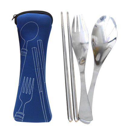 JWDX Tableware Clearance! Portable Cutlery Set 3Pcs Stainless Steel Knife Fork Spoon Family Travel Camping Cutlery Dark blue.