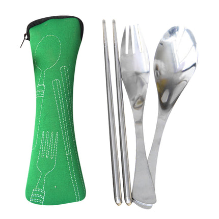 JWDX Tableware Clearance! Portable Cutlery Set 3Pcs Stainless Steel Knife Fork Spoon Family Travel Camping Cutlery Green.