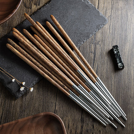JWDX Tableware Clearance! Household High-Grade Non-Lacquered Non-Slip Light Chopsticks Wooden Luxury Kitchen，Dining Bar, Stainless Steel Bowl Promotion Include 1 Pair of Wooden Chopsticks AS shown.