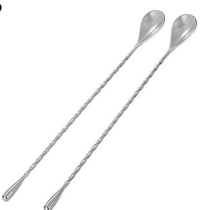 JWDX Tableware Clearance! Stainless Steel Bar Spoon Long Handle Threaded Water Drop Spoon Cocktail Spoon Coffee Stirring Spoon Mixing Rod, Include 2 Stainless Steel Spoons Silver.