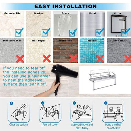 JWDX Rack Clearance! with Shelf Basket Holder Wall Towel for Kitchenbathroom Storage Paper Adhesive Bathroom Products, Brush Shelf Promotion Include Shelf, 2 Films Silver.
