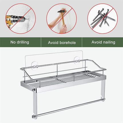 JWDX Rack Clearance! with Shelf Basket Holder Wall Towel for Kitchenbathroom Storage Paper Adhesive Bathroom Products, Brush Shelf Promotion Include Shelf, 2 Films Silver.