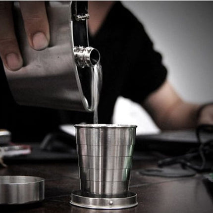 Clearance School Supplies! JWDX Medium Stainless Steel Telescopic Cup 02356, Emergency Steel Telescopic Shot Cup Glass Travel Collapsible Pocket Kitchen，Dining and Bar Silver.