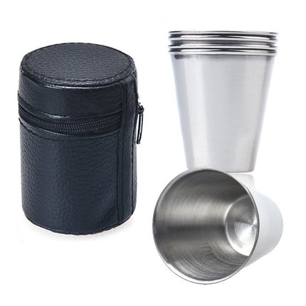 JWDX Wine Glass, 4 Small Wine Glasses with Sleeves, 4 Stainless Mug Tea Coffee Set Camping Steel Drinking Tumbler Cup of Glass and Bottle Z3-F.