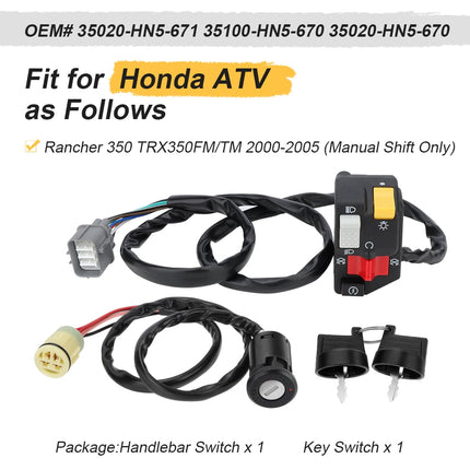 M MATI Handlebar & Key Switch Kit for Honda Rancher 350 TRX350TM TRX350FM 2000-2005 Manual Shift.