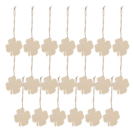 Ortofally 20pcs Four Leaf Ornaments Hanging Decor Unfinished Wooden Ornaments Wooden Shamrock Cutouts Wooden Slices Party Favors for DIY Crafts Beige.