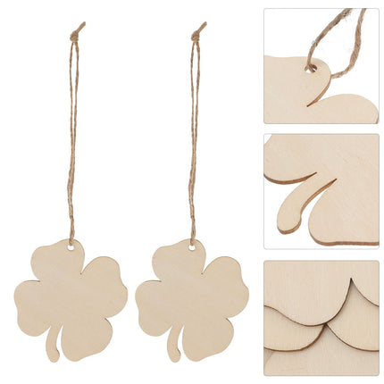Ortofally 20pcs Four Leaf Ornaments Hanging Decor Unfinished Wooden Ornaments Wooden Shamrock Cutouts Wooden Slices Party Favors for DIY Crafts Beige.