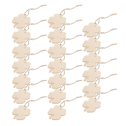 Ortofally 20pcs Four Leaf Ornaments Hanging Decor Unfinished Wooden Ornaments Wooden Shamrock Cutouts Wooden Slices Party Favors for DIY Crafts Beige.