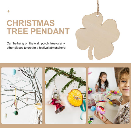 Ortofally 20pcs Four Leaf Ornaments Hanging Decor Unfinished Wooden Ornaments Wooden Shamrock Cutouts Wooden Slices Party Favors for DIY Crafts Beige.