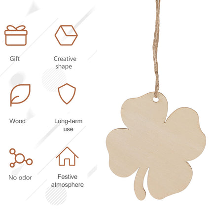 Ortofally 20pcs Four Leaf Ornaments Hanging Decor Unfinished Wooden Ornaments Wooden Shamrock Cutouts Wooden Slices Party Favors for DIY Crafts Beige.