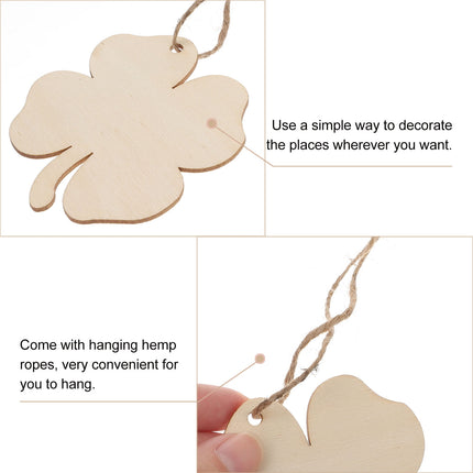 Ortofally 20pcs Four Leaf Ornaments Hanging Decor Unfinished Wooden Ornaments Wooden Shamrock Cutouts Wooden Slices Party Favors for DIY Crafts Beige.