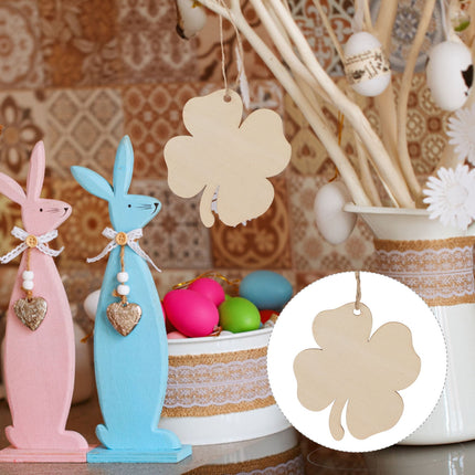 Ortofally 20pcs Four Leaf Ornaments Hanging Decor Unfinished Wooden Ornaments Wooden Shamrock Cutouts Wooden Slices Party Favors for DIY Crafts Beige.