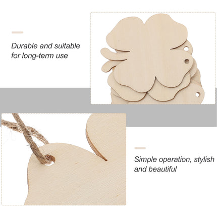 Ortofally 20pcs Four Leaf Ornaments Hanging Decor Unfinished Wooden Ornaments Wooden Shamrock Cutouts Wooden Slices Party Favors for DIY Crafts Beige.