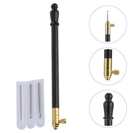 Ortofally 1 Set of Metal Handle Set Hooks with 3 Needles French Crochet Tool for Embroidery Beading ( Black ) 11X1CM Black.