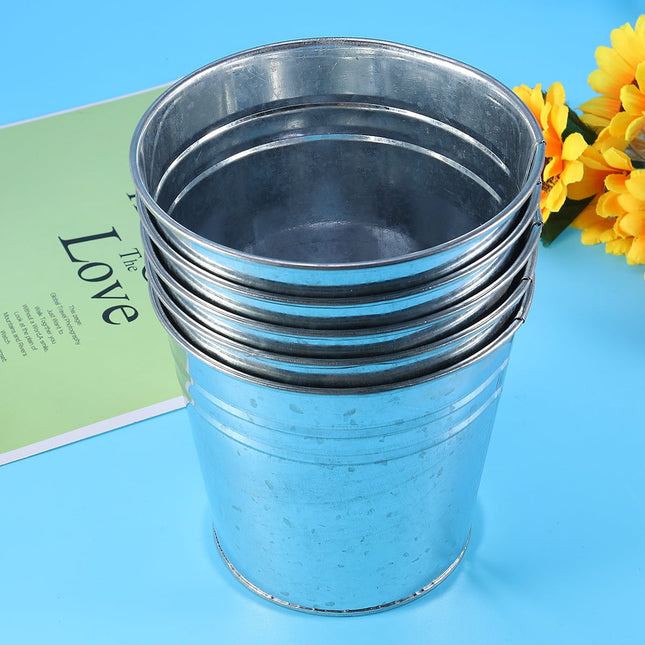 Ortofally 5Pcs Galvanized Metal Flower Pot Rustic Small Metal Buckets Vintage Farmhouse Flower Vase Candy Holder for Garden Landscape Decors 5pcs Silver.