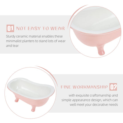 SWETRACE Bathtub Shaped Flower Pot Pink Ceramic 1Set 6.3x3.5x2.8in.