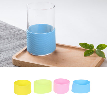 Worgeous 4pcs Silicone Heat resistant Cup Sleeves Non slip Protective Water Glass Covers for Bottles and Mugs (Green Light Blue Pink Yellow).