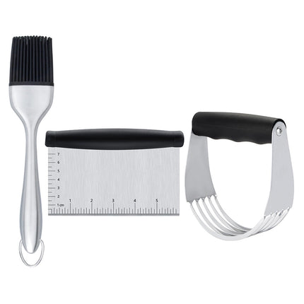 Worgeous 3PCS Stainless Steel Pastry Cutter Dough BBQ Brush Set for Kitchen Home Restaurant.