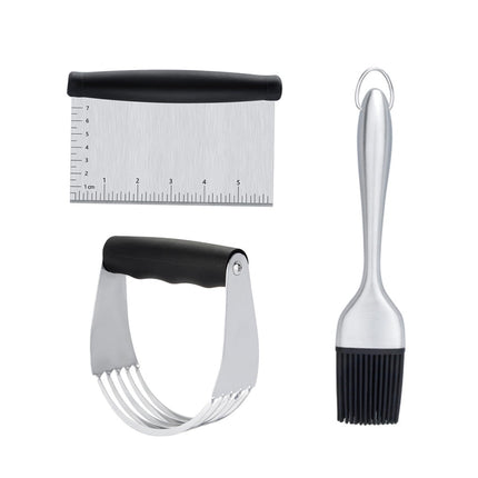 Worgeous 3PCS Stainless Steel Pastry Cutter Dough BBQ Brush Set for Kitchen Home Restaurant.